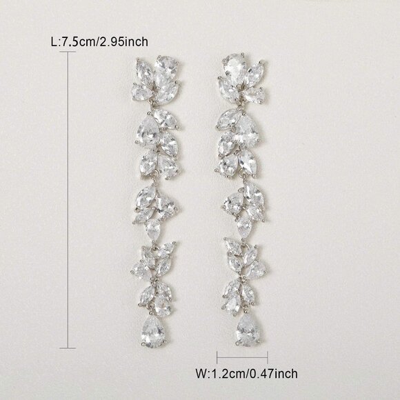 Bridal Drop Earrings Silver Cubic Zirconia Wedding Sparkle for Women - Picture 6 of 6